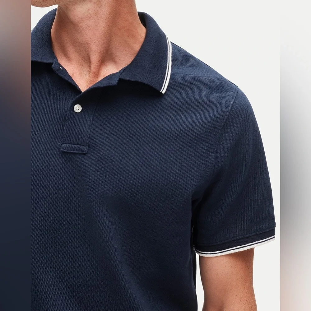 NWT J.Crew Tall Classic Piqué Polo Shirt in Navy Ivory Dbl Tipped